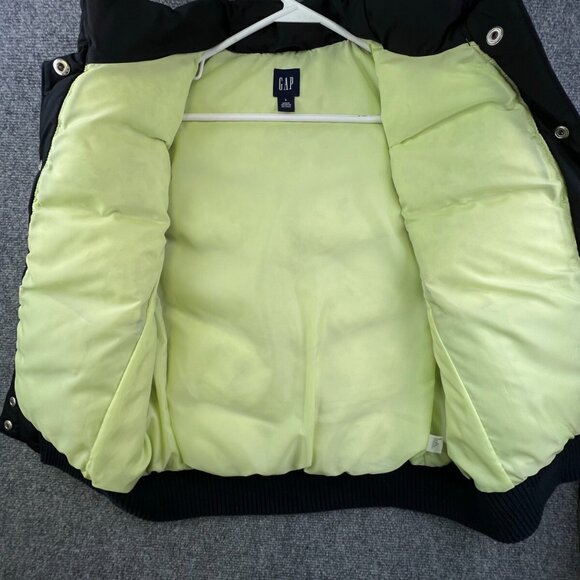 Gap Puffer Vest Black Green Women’s Size Large Down Filled Snap Up w Pocket - Picture 8 of 11